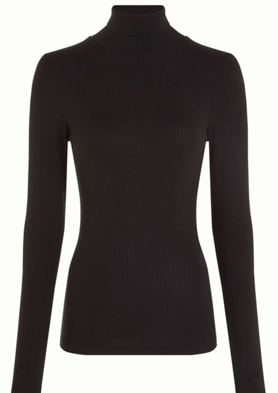 Bluser & Skjorter King Louie | King Louie Bluse Rollneck Top Uni Rib Black