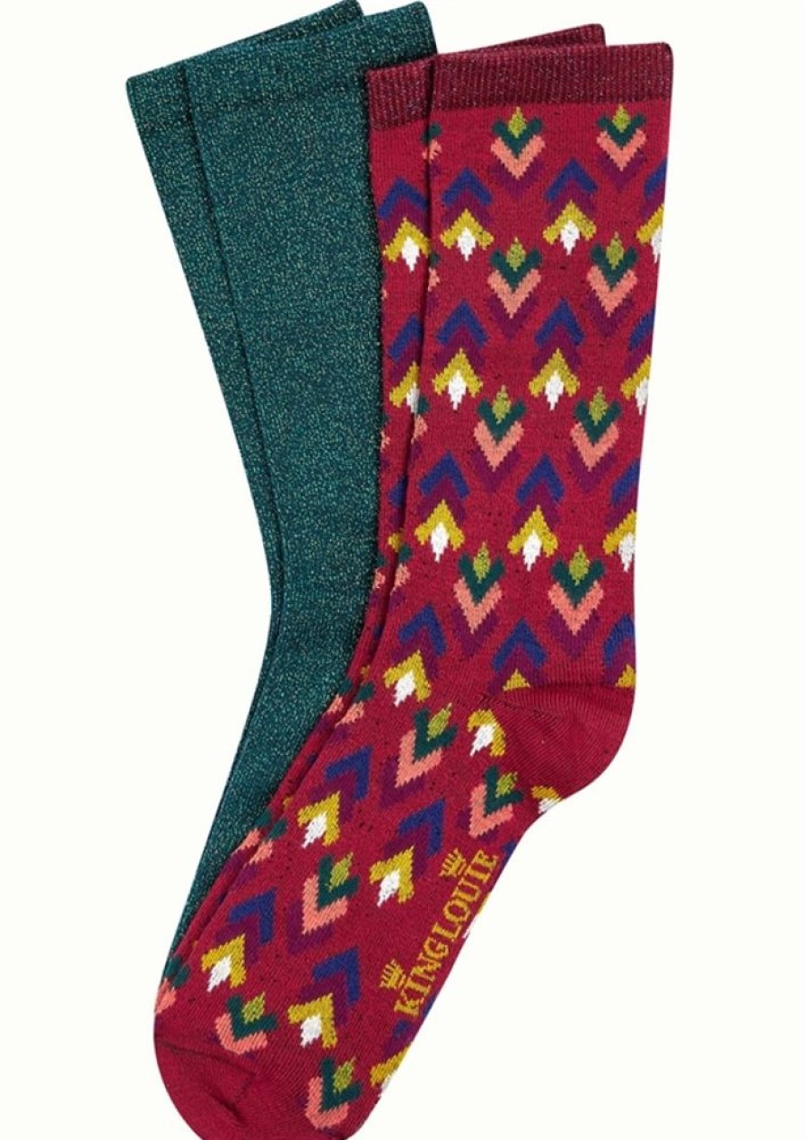 Stromper & Tights King Louie | King Louie Stromper Socks 2-Pack Ollie Cabernet Red