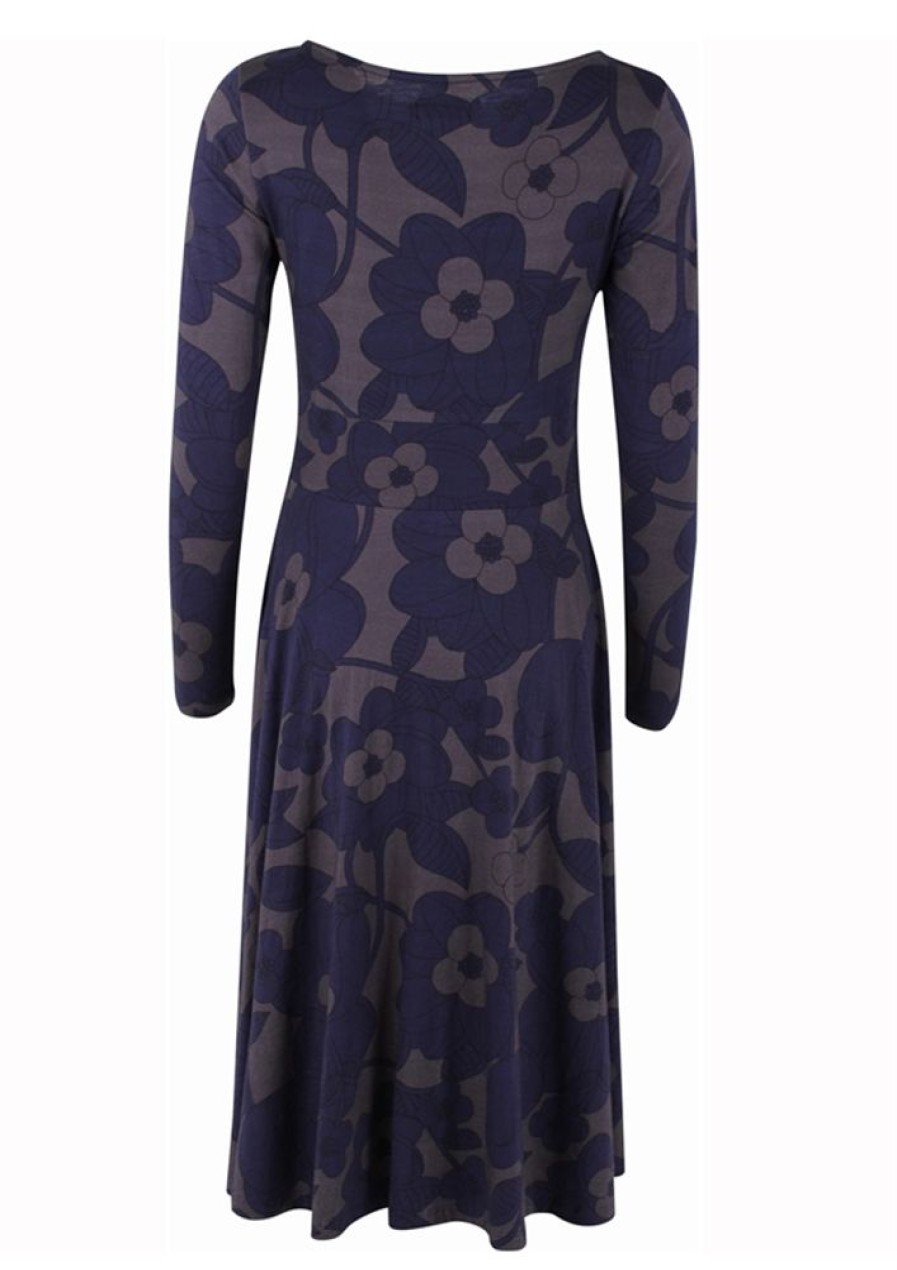 Baeredygtighed Danefæ | Danefae Kjole Organic - Danesigrid Viscose Slub Dress Grey Marine Bloom Bloom