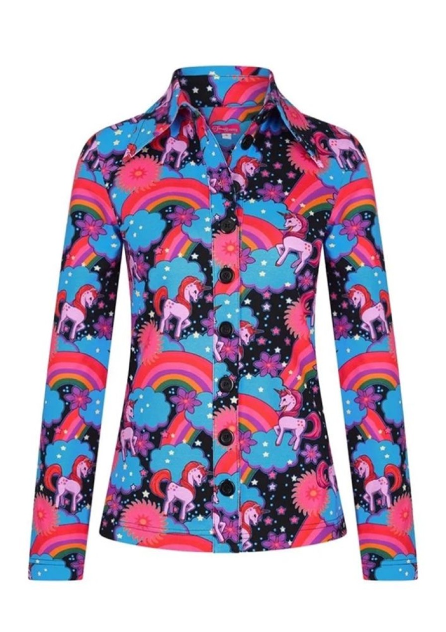 Bluser & Skjorter Tante Betsy | Tante Betsy Bluse Button Shirt Unicorn Black