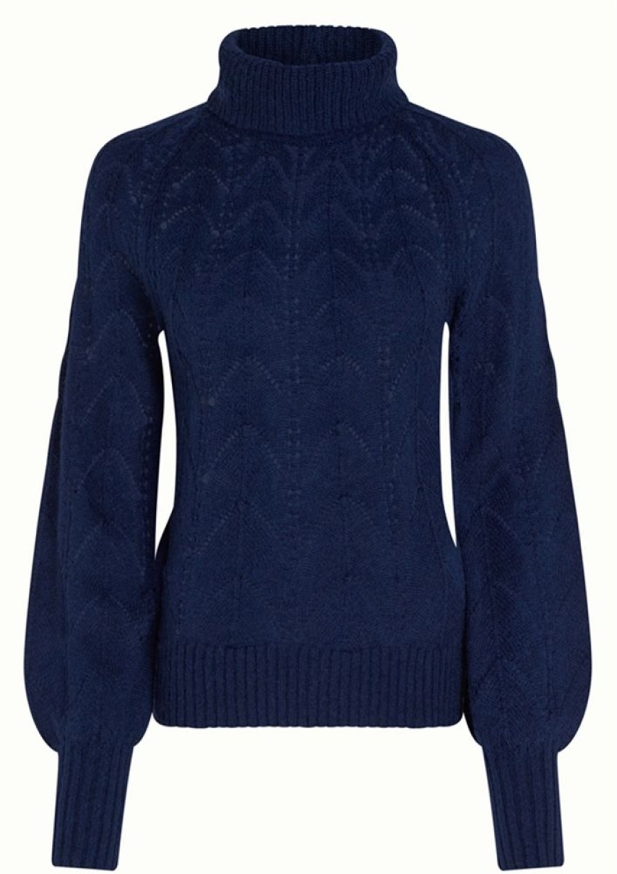 Cardigans & Strik King Louie | King Louie Bluse Jeanie Rollneck Top Farfalle Ink Blue