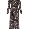 Bukser, Jeans & Leggings Lalamour | Lalamour Buksedragt 2364 Jumpsuit Diana Longsleeve Retro Birds Brown