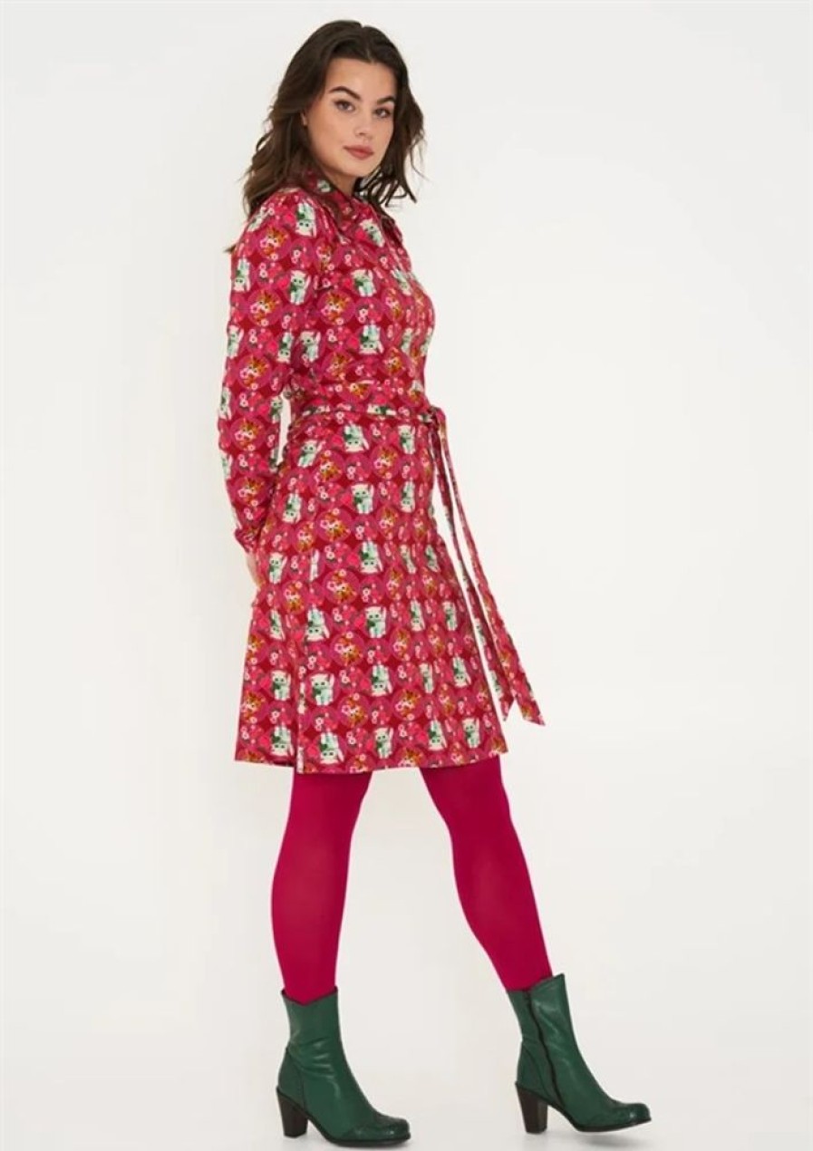 Baeredygtighed Tante Betsy | Tante Betsy Kjole Dress Betsy Zip Kitty Cat Red