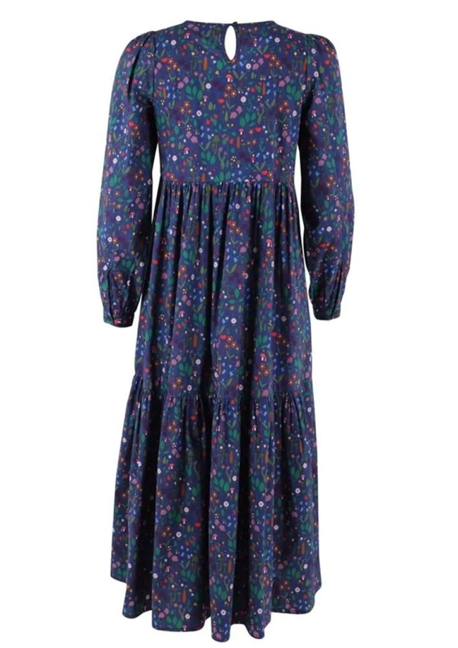 Baeredygtighed Danefæ | Danefae Kjole Danoktober Poplin Dress Grey Marine Botanical