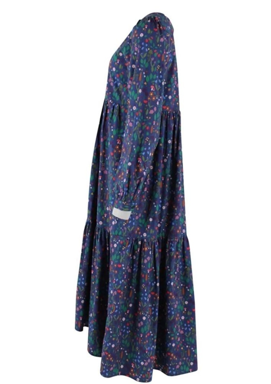 Baeredygtighed Danefæ | Danefae Kjole Danoktober Poplin Dress Grey Marine Botanical